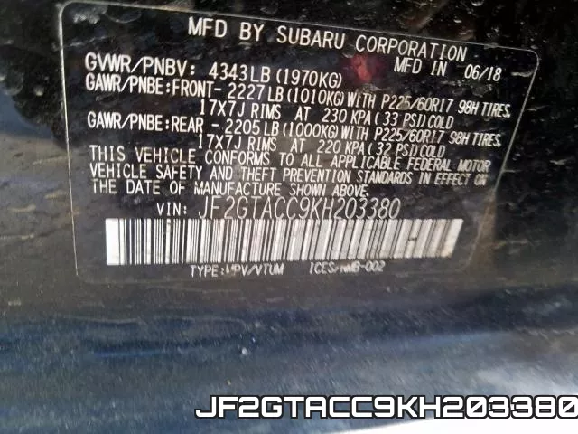 JF2GTACC9KH203380 фото 2