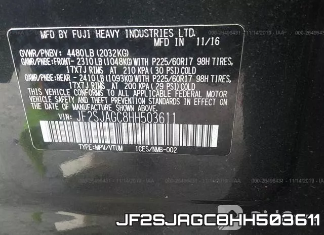 JF2SJAGC8HH503611 фото 10