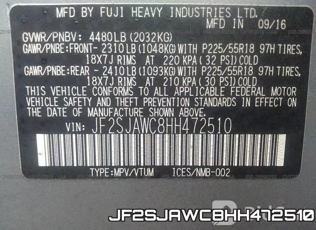 JF2SJAWC8HH472510 фото 10
