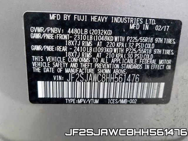 JF2SJAWC8HH561476 фото 2