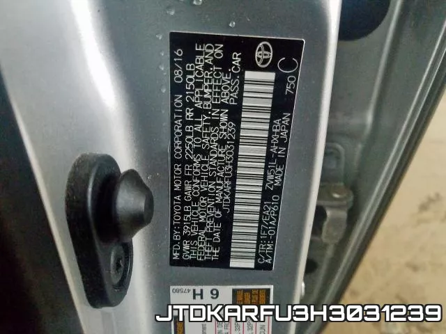 JTDKARFU3H3031239 фото 2