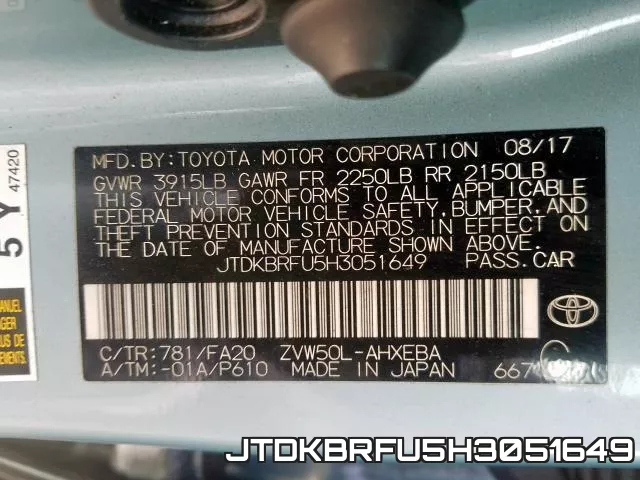 JTDKBRFU5H3051649 фото 2
