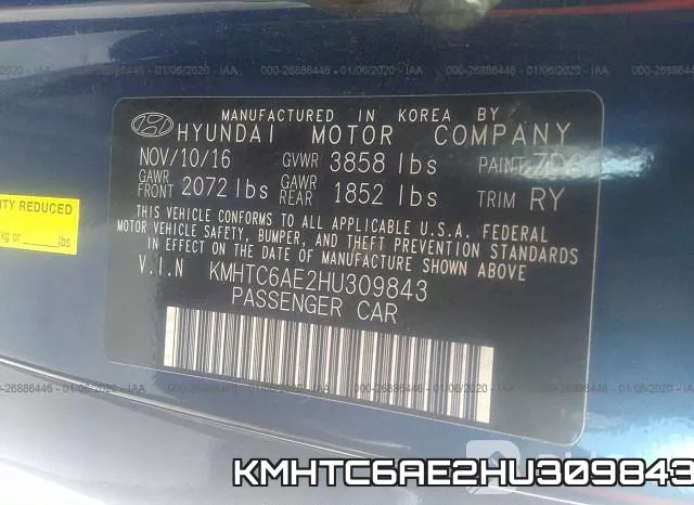 KMHTC6AE2HU309843 фото 10