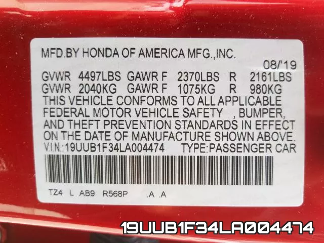 19UUB1F34LA004474 фото 2