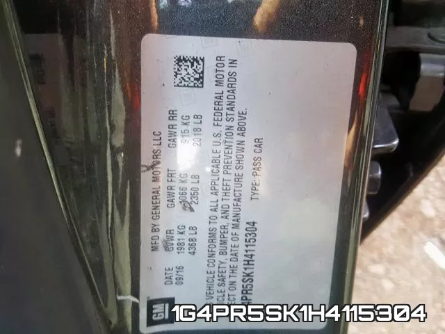 1G4PR5SK1H4115304 фото 2