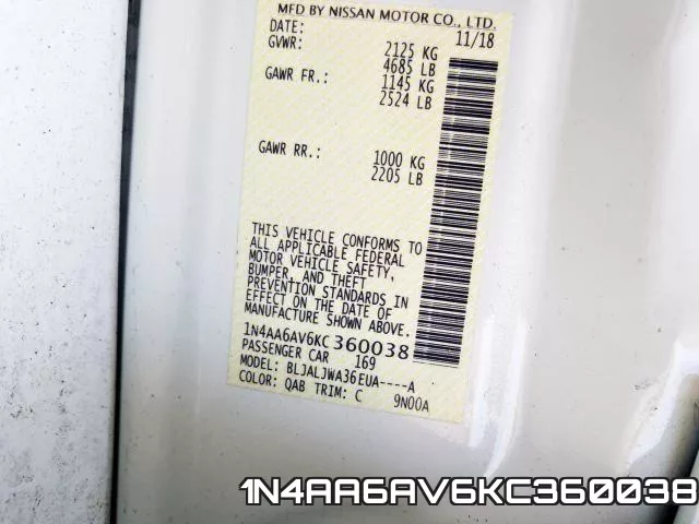 1N4AA6AV6KC360038 фото 2