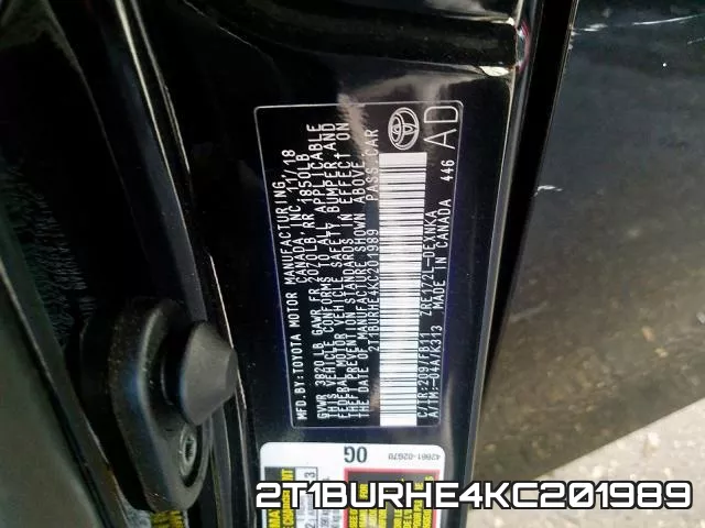 2T1BURHE4KC201989 фото 2