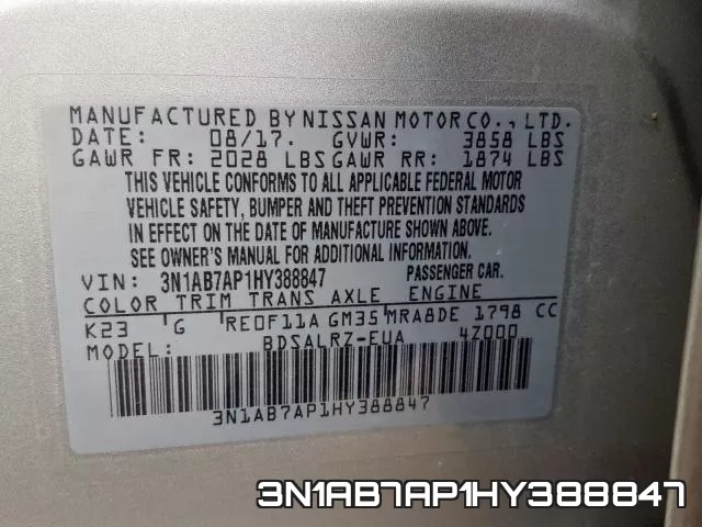 3N1AB7AP1HY388847 фото 2