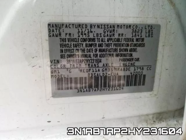 3N1AB7AP2HY231604 фото 2