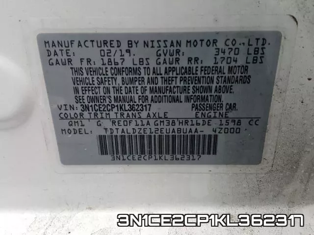 3N1CE2CP1KL362317 фото 2