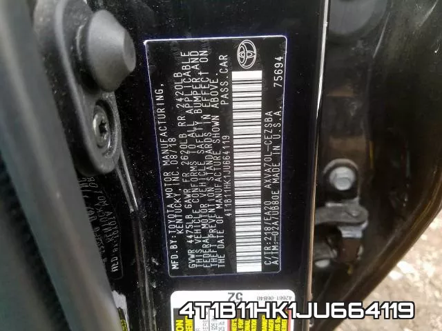4T1B11HK1JU664119 фото 2