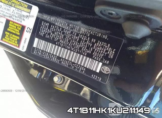 4T1B11HK1KU211149 фото 10