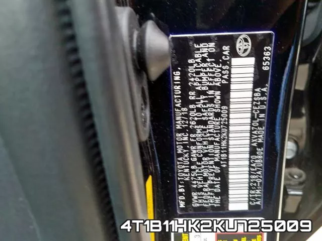 4T1B11HK2KU725009 фото 2