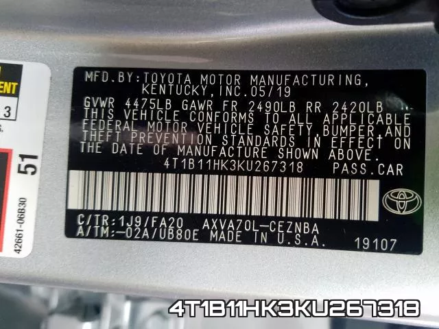4T1B11HK3KU267318 фото 2