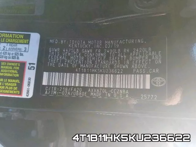 4T1B11HK5KU236622 фото 2