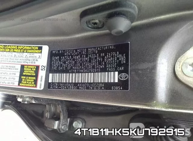 4T1B11HK5KU792915 фото 10