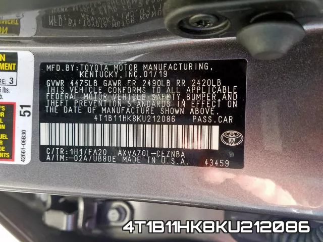 4T1B11HK8KU212086 фото 2