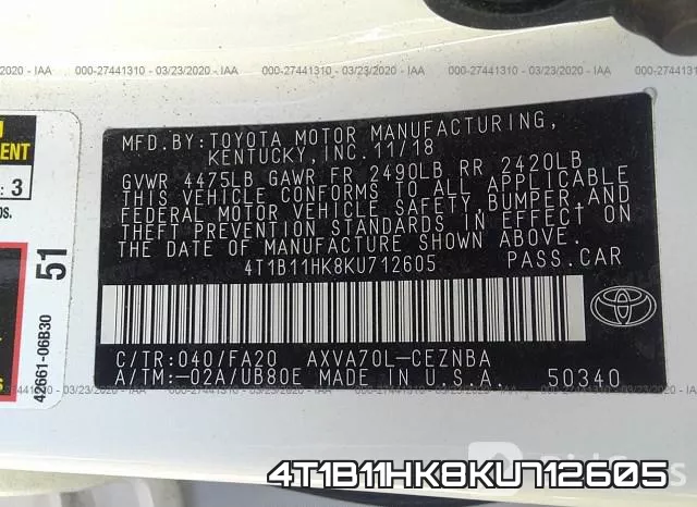 4T1B11HK8KU712605 фото 10