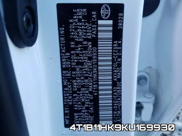 4T1B11HK9KU169930 фото 2