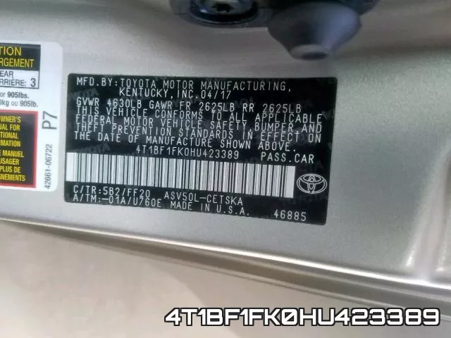 4T1BF1FK0HU423389 фото 2
