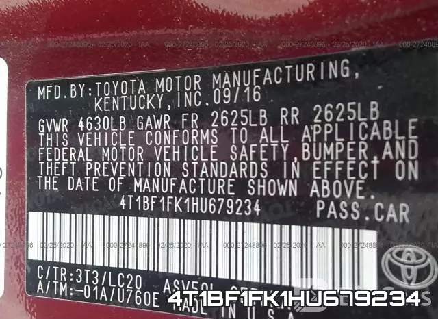 4T1BF1FK1HU679234 фото 10