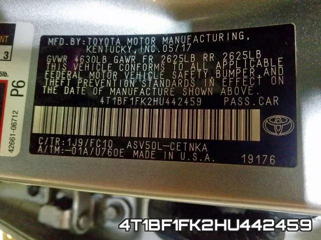 4T1BF1FK2HU442459 фото 2