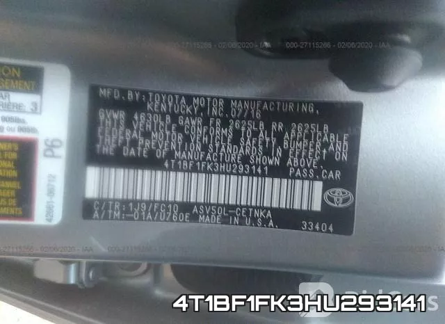 4T1BF1FK3HU293141 фото 10