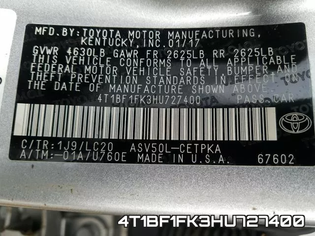4T1BF1FK3HU727400 фото 2