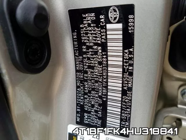 4T1BF1FK4HU318841 фото 2