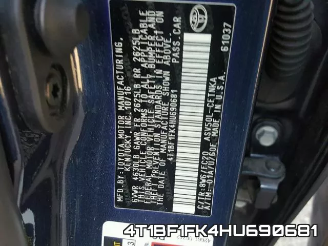 4T1BF1FK4HU690681 фото 2