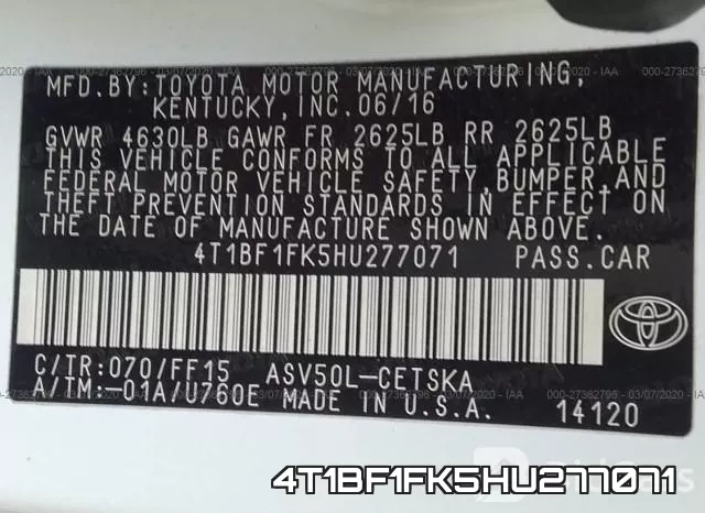 4T1BF1FK5HU277071 фото 10