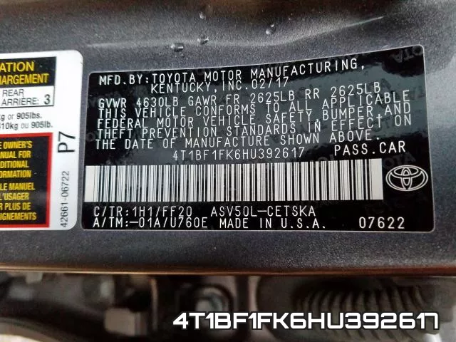 4T1BF1FK6HU392617 фото 2