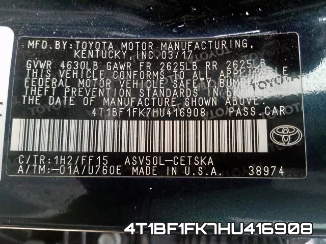 4T1BF1FK7HU416908 фото 2