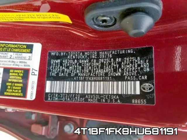 4T1BF1FK8HU681191 фото 2