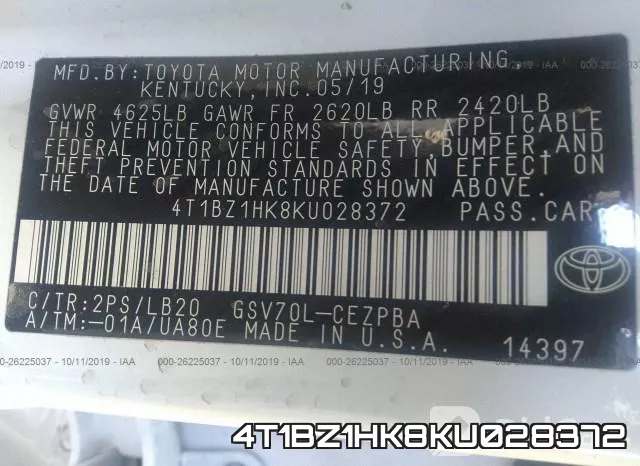 4T1BZ1HK8KU028372 фото 10