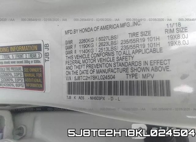 5J8TC2H78KL024504 фото 10