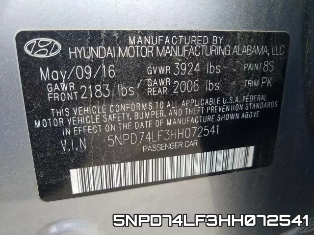 5NPD74LF3HH072541 фото 2