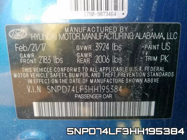 5NPD74LF3HH195384 фото 2