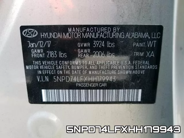 5NPD74LFXHH179943 фото 2