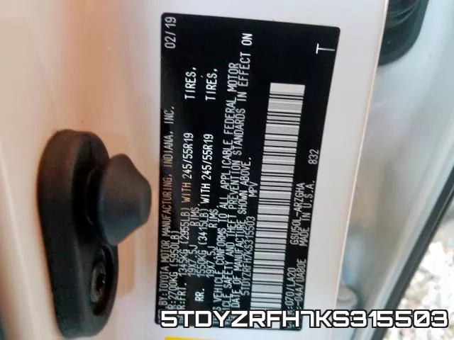 5TDYZRFH7KS315503 фото 2