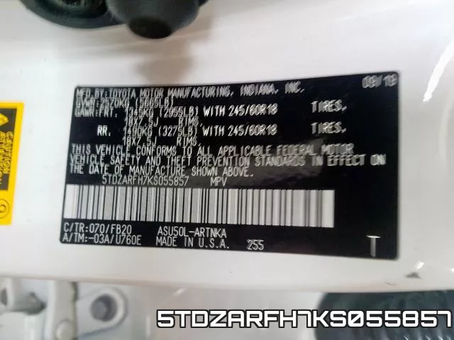 5TDZARFH7KS055857 фото 2