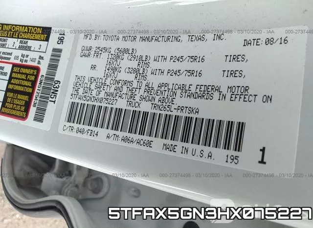 5TFAX5GN3HX075227 фото 10