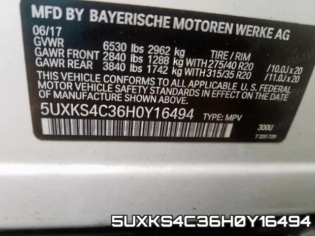 5UXKS4C36H0Y16494 фото 2