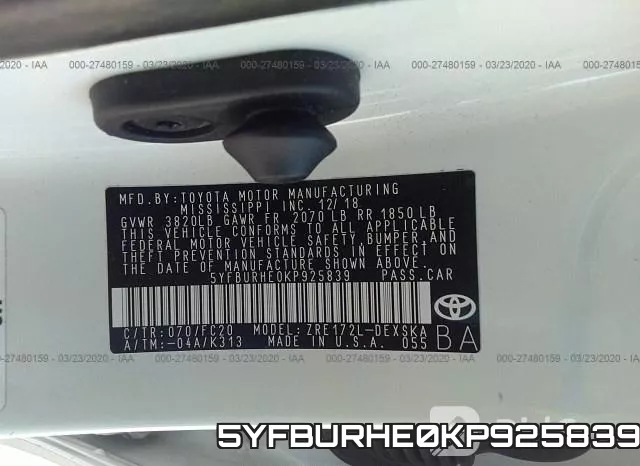 5YFBURHE0KP925839 фото 10