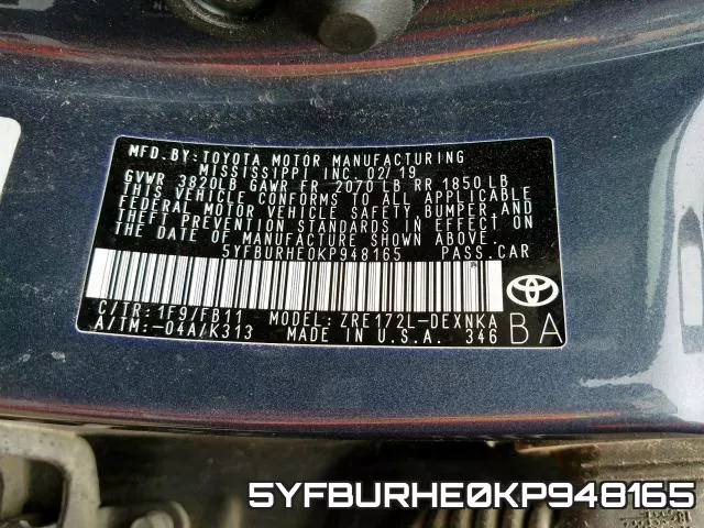 5YFBURHE0KP948165 фото 2