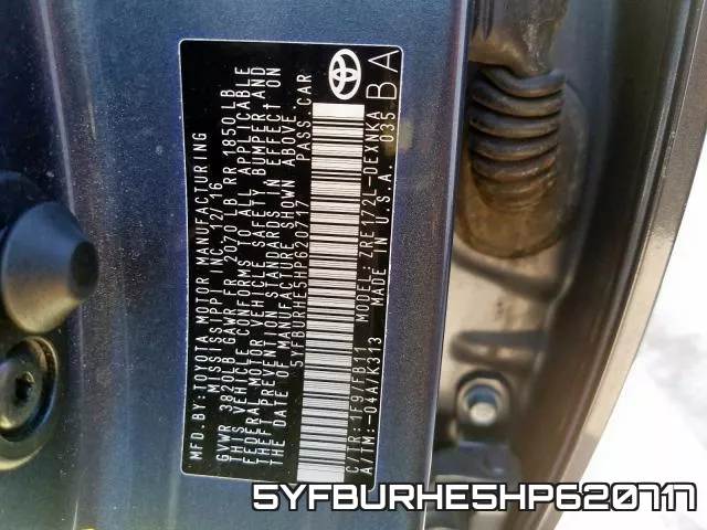 5YFBURHE5HP620717 фото 2