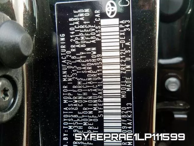 5YFEPRAE1LP111599 фото 2