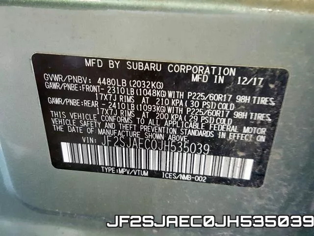 JF2SJAEC0JH535039 фото 2