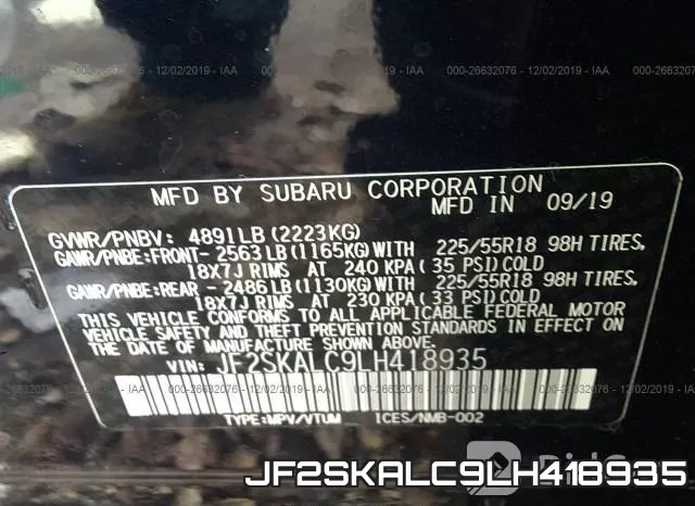 JF2SKALC9LH418935 фото 10