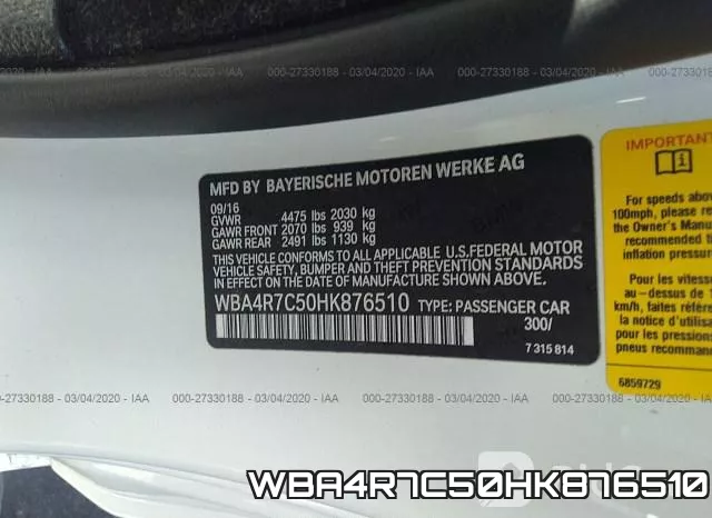 WBA4R7C50HK876510 фото 10